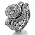 1 Ct Round Center Micro Pave and Channel Sides Cubic Zirconia Cz Matching Engagement Ring and Band
