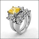 Matching Set 3 Ct Canary Radiant 5 stone Princess Cubic Zirconia Cz Ring