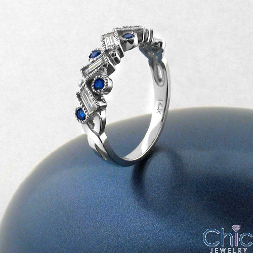 Engagement Sapphire Round Diamond Baguettes Cubic Zirconia Cz Ring