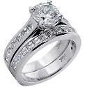 1.5 Round Center Engagement Cubic Zirconia Ring Matching Channel Set CZ Band 14K White Gold