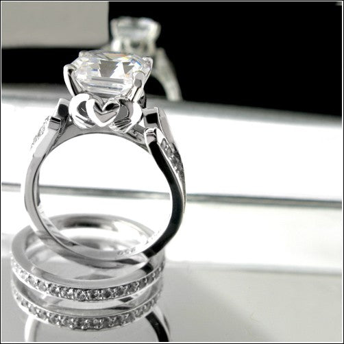 2.5 Carat Asscher Cubic Zirconia in Heart Holding Hands Setting in 14K White Gold