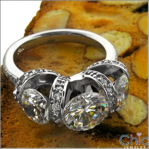 3 Round Cubic Zirconias In Channel Pave 14K White Gold Anniversary Ring