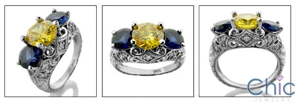 Anniversary Round Canany Ct Sapphire Antique Style Cubic Zirconia Cz Ring