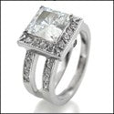 Engagement Princess 2 Ct Center Pave Set Double Cubic Zirconia Cz Ring