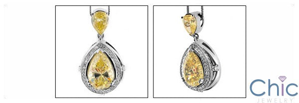 Cubic Zirconia Cz 10.5 Ct Pear Canary Bail Two Tone Pendant