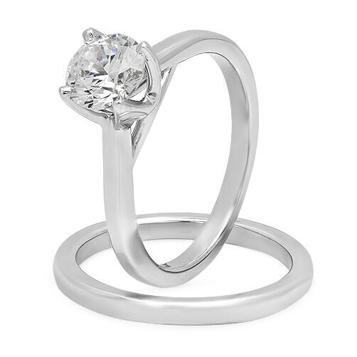 High Quality Round Cubic Zirconia 1 Carat Solitaire With Band 14K White Gold