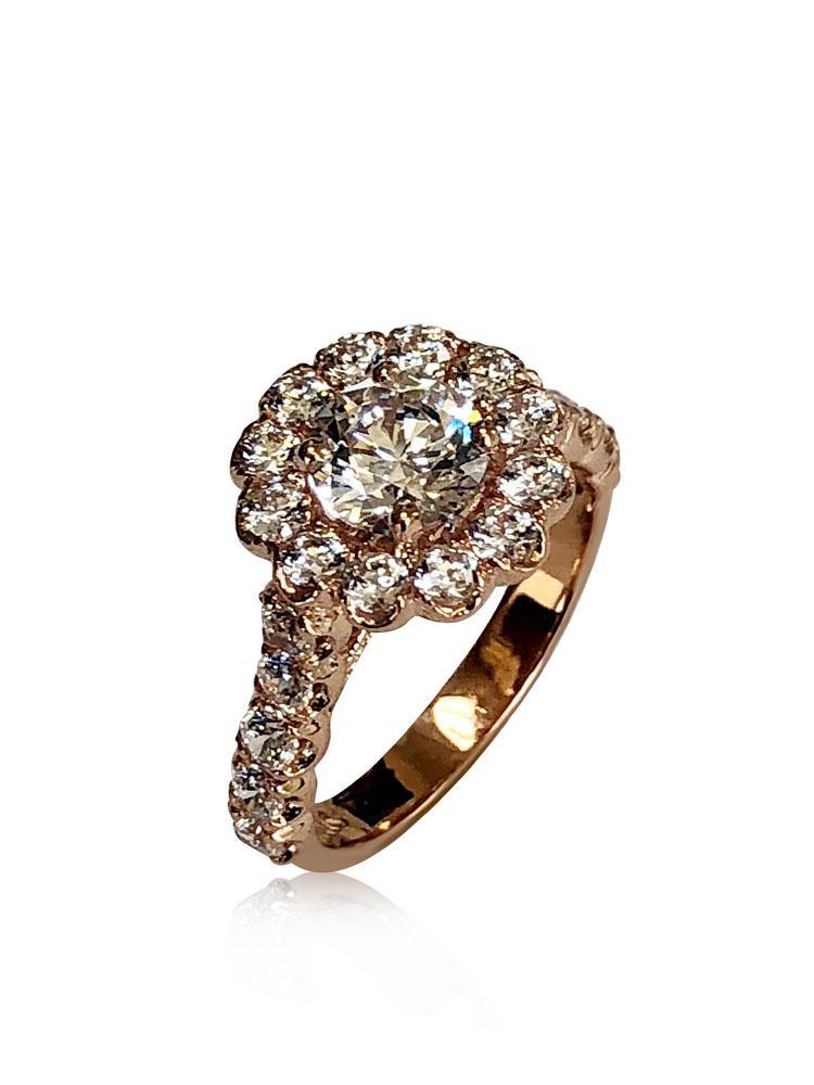 Rose Gold Engagement ring with 1 carat  round cubic zirconia