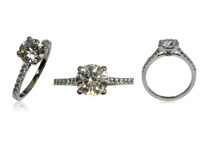 Highest quality 1 carat round cz low set engagement ring 14k white gold