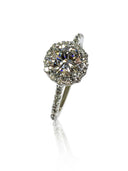 1 Carat Round Cubic Zirconia Halo Style Engagement Ring Solid Platinum