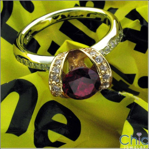 Anniversary Ruby Two Tone Channel Cubic Zirconia Cz Ring
