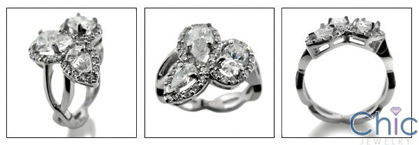 Oval and Pear Cubic Zirconia Halo Pave Anniversary 14k White Gold Cz Ring