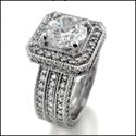 Matching Set 2 Ct Round Center HCt Engraved Cubic Zirconia Cz Ring