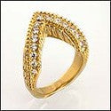 Estate V Shaped Pave Cubic Zirconia 14K Yellow Gold Ring