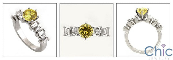 Engagement .75 Round Canary Center Channel Cubic Zirconia Cz Ring