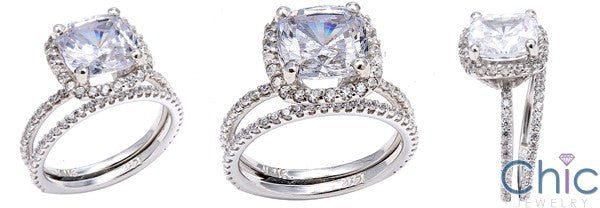 Matching Set Cushion 3 Ct Halo Ct Dainty Cubic Zirconia Cz Ring