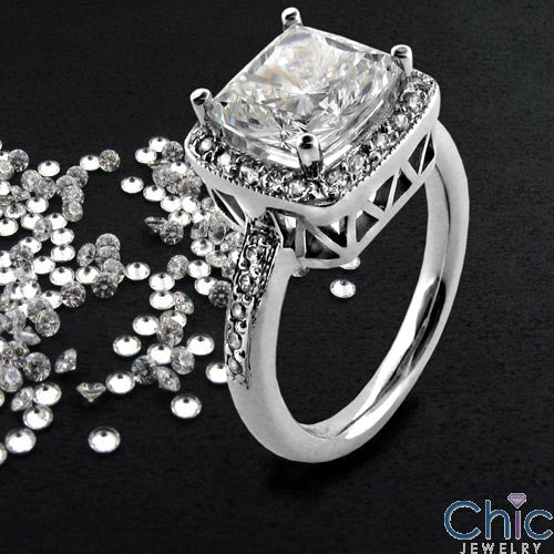 Engagement 3 Ct Cushion Center in Halo Cubic Zirconia Cz Ring