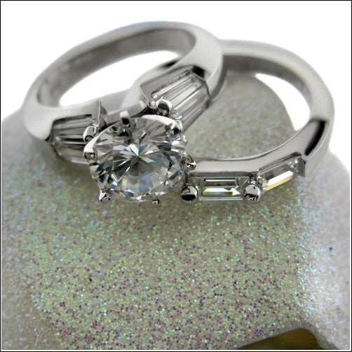 Engagement Round 2 Ct Center Tapered Baguettes Cubic Zirconia Cz Ring