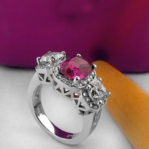 Estate Ruby Cushion Antique Style Cubic Zirconia Cz Ring