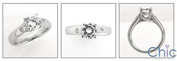 Solitaire 1.25 Round Diamond CZ Lucida Style Cubic Zirconia 14k White Gold Ring