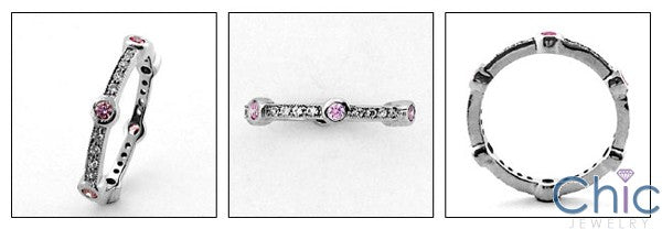Eternity Pink Bezel Ct Pave Stackable Cubic Zirconia Cz Ring