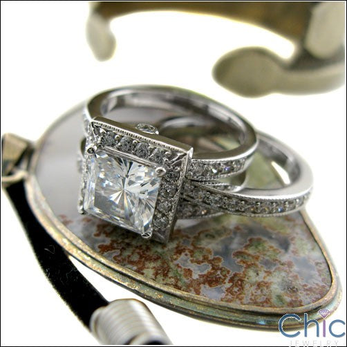 Engagement Princess 2 Ct Center Pave Set Double Cubic Zirconia Cz Ring