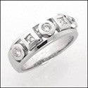 Wedding .75 Cubic Zirconia Round and Princess Bezel CZ Band 14K White Gold