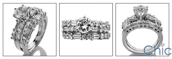 Matching Set 2.5 TCW Round Baguettes in Prongs Cubic Zirconia Cz Ring