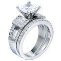 CZ Matching Engagement Ring Set 1.5 Princess Pave Sides Cubic Zirconia 14K White Gold