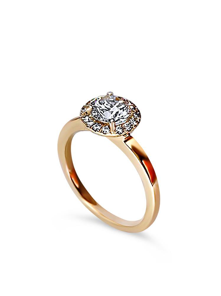 Round Cubic Zirconia 1 Carat High Quality CZ Halo Style 14k Yellow Gold Engagement Ring