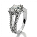 Engagement .85 Round Center Split Shank Pave Set Cubic Zirconia 14K W Gold Ring