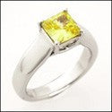 Solitaire 1 Carat Princess Canary Lucida Style Cubic Zirconia 14k White Gold Ring