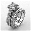 Matching Set 1.5 Carat Princess Cubic Zirconia Engagement Ring Wedding Eternity Band 14K White Gold