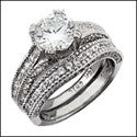 Matching Set 1.5 Round Center Pave Curved Cubic Zirconia Cz Ring