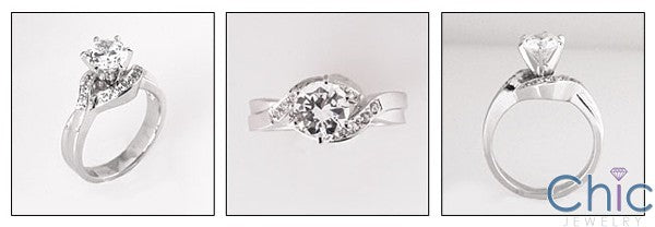 Cubic Zirconia Engagement Ring 1 Carat Round Center Eternity Symbol Pave 14K White Gold