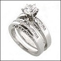 Matching Set 1 Ct Round Center Channel Wedding Cubic Zirconia Cz Ring