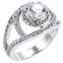 2 Ct Round Center Cubic Zirconia Ring Halo Set Pave Sides 14K White Gold Ring