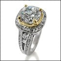 Engagement 1.25 Round Center Two Tone Halo Pave Cubic Zirconia Cz Ring