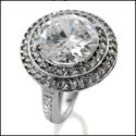 4.5 Carat Round Cubic Zirconia  Bezel Double Halo Pave 14K White Gold Ring