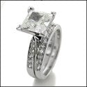Matching Set 2 Ct Princess Cathedral Setting Pave Cubic Zirconia 14K W Gold Engagement Ring and Band