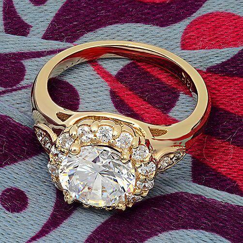 2.5 Carat Round High quality Cubic Zirconia Engagement ring 14K Yellow Gold