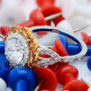 Anniversary 1.5 Ct Two Tone Halo  Cubic Zirconia Cz Ring