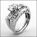 Matching Set 1 Ct Round Center Channel Cubic Zirconia Cz Ring