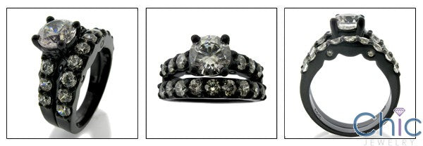 Matching Engagement Set 1.25 Ct Round Center Black Gold Cubic Zirconia Ring With Band