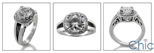2 Ct Round Cubic Zirconia in Halo Pave Cz 14K White Gold Ring