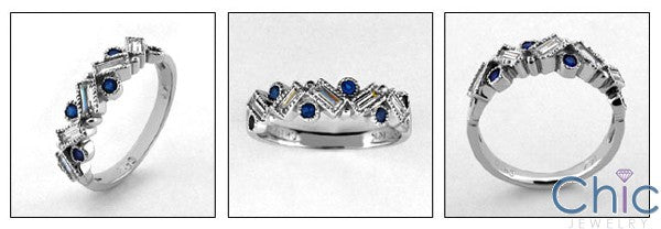 Engagement Sapphire Round Diamond Baguettes Cubic Zirconia Cz Ring