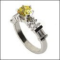 Engagement .75 Ct Round Center Channel Baguettes Rounds Cubic Zirconia Cz Ring