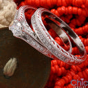 Matching Set 0.30 Round Center HCt Engraved Shanks Cubic Zirconia Cz Ring