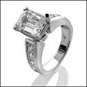 Emerald Cut Cubic Zirconia 2 Carat Center Channel Sides 14K White Gold Engagement Ring