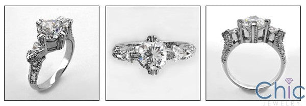 Anniversary Round 1.5 Ct Center Triangle d Pave Set Stone Cubic Zirconia Cz Ring