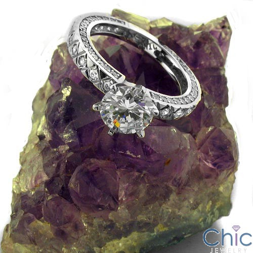Engagement 1 Ct Round Center Stone Eternity Style Cubic Zirconia Cz Ring